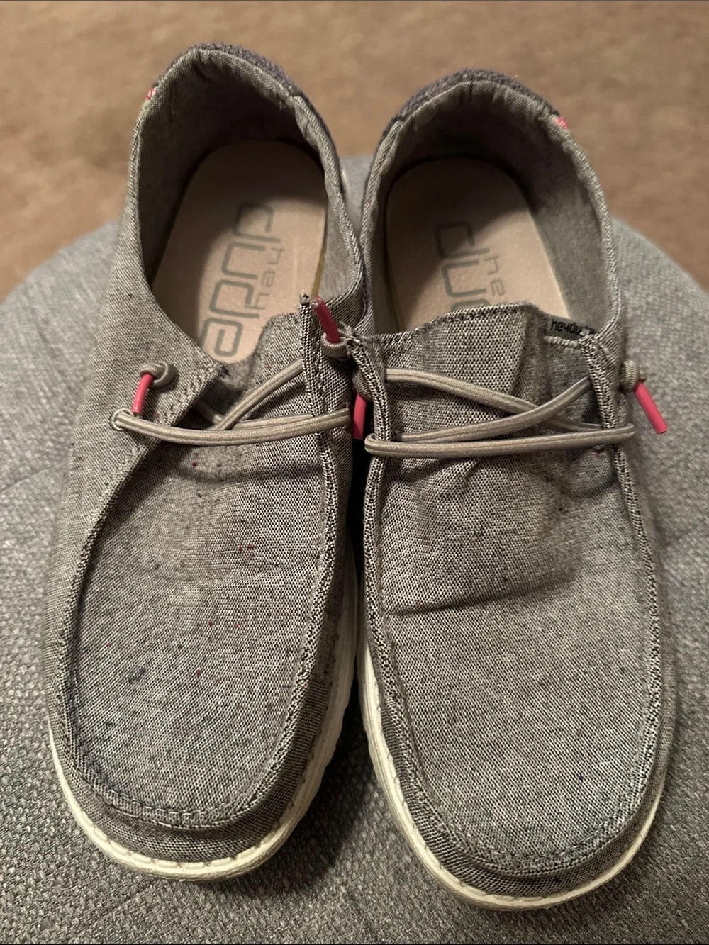 Hey Dude Women’s Grey Canvas Slip-On Flats with Pink Accents